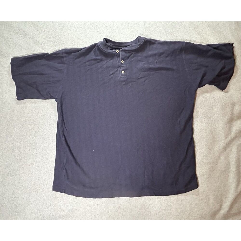 Carhartt Henley Shirt Mens Large Navy Blue Short Sleeve Textured Design Buttons